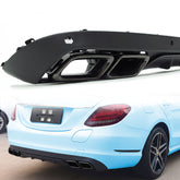 Diffusor + Schwarz Auspuffblenden für Mercedes Benz C-Klasse W205 Serienstoßstange Avantgarde 2014-2021 di21
