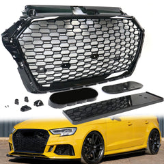 Sport Grill Wabengrill Kühlergrill Schwarz für AUDI A3 S3 8V S Line Facelift 2016-2020 NON ACC fg164