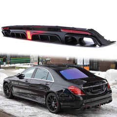 Diffusor Heckdiffusor + Auspuffblenden Schwarz Barbus Optik für Mercedes S-Klasse W222 V222 AMG Line VFL 2013-2017 di136