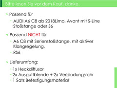 Schwarz Diffusor Heckdiffusor Endrohre für AUDI A6 S6 C8 Limo Avant S-Line 2018+ di92