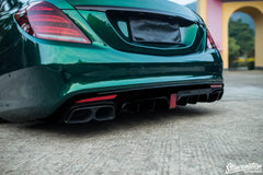 Diffusor Heckdiffusor + Auspuffblenden Schwarz Barbus Optik für Mercedes S-Klasse W222 V222 AMG Line VFL 2013-2017 di136