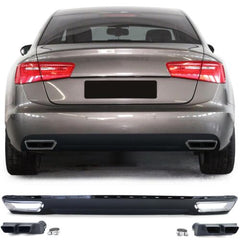 Heckdiffusor Diffusor + Auspuffblenden W12 Look Schwarz für Audi A6 C7 4G FSI TDI TFSI 2010-2014 Serien.