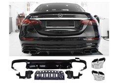 NUR FÜR BENZIN Heck Diffusor + Auspuffblende für Mercedes E-Klasse W213 AMG Line Facelift 2020+