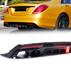 Diffusor Heckdiffusor + Auspuffblenden Schwarz Barbus Optik für Mercedes S-Klasse W222 V222 AMG Line VFL 2013-2017 di136