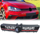 Grill Wabengrill Kühlergrill Schwarz mit Roter Leiste für VW Golf 7 2012-2016 Ohne Emblem