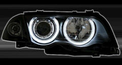 NEU CCFL Angel Eyes Scheinwerfer Set Schwarz für 3er E46 Limousine Touring 1998-2001 mit E-Prüfzeichen