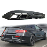 Heck Diffusor Heckdiffusor + Auspuffblenden Schwarz für Mercedes Benz C-Klasse C205 Coupe A205 Cabrio mit AMG Line C43 AMG di7