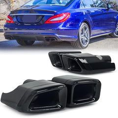 Auspuffblenden Endrohrblenden Y Eckig Schwarz Für Mercedes CLS C219 C218 W221 S63 AMG