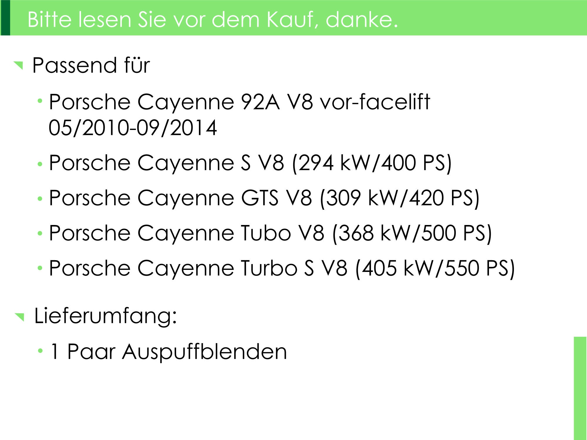Matt Silber GTS Optik Auspuffblenden Endrohre für Porsche Cayenne 92A V8 Turbo 2010-2014 et9