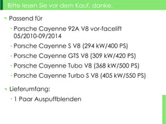 Matt Silber GTS Optik Auspuffblenden Endrohre für Porsche Cayenne 92A V8 Turbo 2010-2014 et9