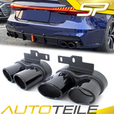 Auspuffblenden Endrohr Blenden Schwarz Edelstahl für AUDI A6 C8 A7 C8 S Line ab 2018 et46