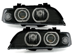 NEU LED Angel Eyes Scheinwerfer Schwarz Passend für 5er E39 1995-2000 V2 H7 E-Prüfzeichen