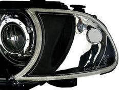 NEU Angel Eyes Halogen Scheinwerfer + Blinker Schwarz Passend für 3er E46 Coupe Cabrio 1999-2003 mit E-Prüfzeichen