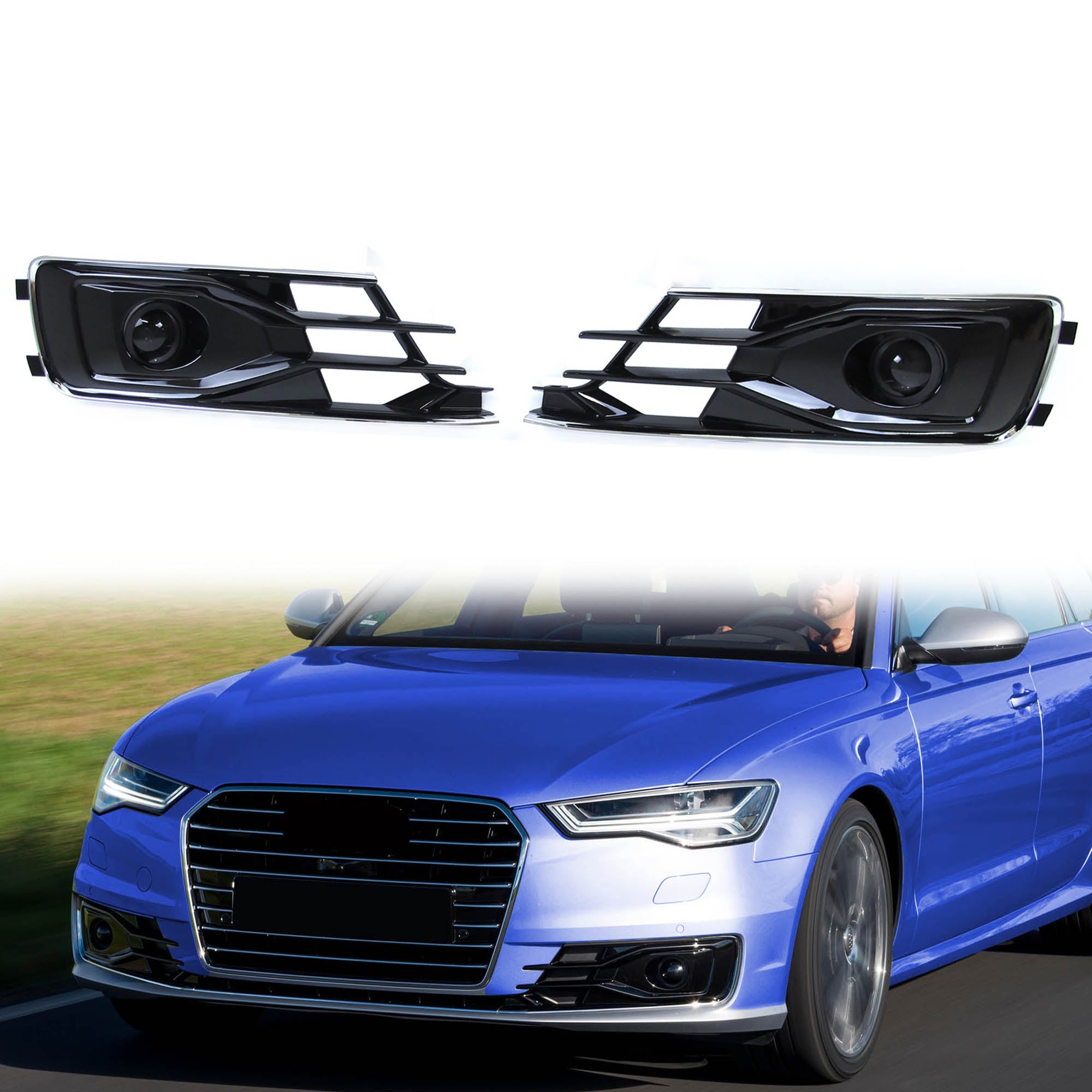 Für Audi A6 4F C6 Stoßstange Gitter Abdeckung Nebelscheinwerfer LINKS +  RECHTS