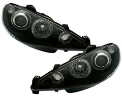 NEU Angel Eyes Scheinwerfer Set Klarglas Schwarz LWR für Peugeot 206 1998-2006 mit E-Prüfzeichen