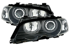 NEU Angel Eyes Halogen Scheinwerfer + Blinker Schwarz Passend für 3er E46 Coupe Cabrio 1999-2003 mit E-Prüfzeichen
