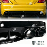 Schwarz Heckdiffusor Endrohre C43 Look für Mercedes W205 S205 Seriens Avantgarde