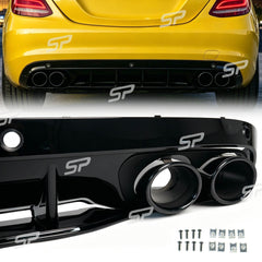 Schwarz Heckdiffusor Endrohre C43 Look für Mercedes W205 S205 Seriens Avantgarde