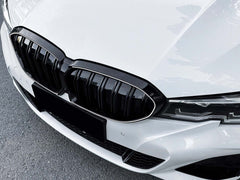 Schwarz Doppelsteg LED Kühlergrill Grill Frontgrill für BMW 3er G20 G21 2019-2022 vor LCI