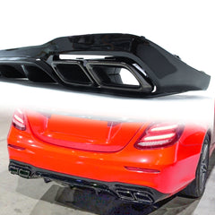 NUR FÜR BENZIN Diffusor Heckdiffusor + Auspuffblenden Schwarz Glanz für Mercedes E-Klasse W213 S213 AMG Line di33