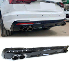 NEU Heck Diffusor + Endrohre Schwarz Glanz für Audi A4 B9 S Line S4 05/2019-2024
