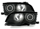 CCFL Angel Eyes Scheinwerfer Set Schwarz für 3er E46 Coupe Cabrio 04/1999-08/2001 mit E-Prüfzeichen