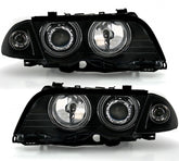 NEU CCFL Angel Eyes Scheinwerfer Set Schwarz für 3er E46 Limousine Touring 1998-2001 mit E-Prüfzeichen