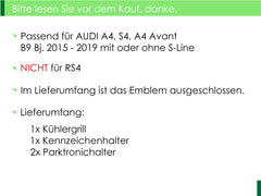 Wabengrill Kühlergrill Grill Schwarz für AUDI A4 S4 B9 Limo Avant S-Line 2015-2019