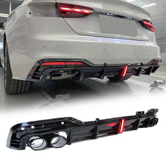 Sport Stoßfängerdiffusor mit schwarzen Auspuffendrohren Glossy Black für Audi A5 B9 S-line S5 2020-2023