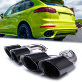 Schwarz Auspuff Blenden Endrohr für Porsche Cayenne 92A V6 MOPF 14-17