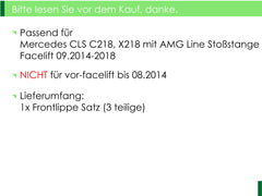 Schwarz Front Stoßstange Frontspoiler Frontlippe für Mercedes Benz CLS W218 2014-2018 di109