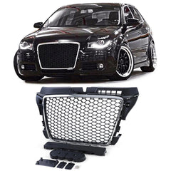 NEU Kühlergrill Wabengrill Frontgrill Schwarz matt Chrom für Audi A3 8P 2008-2013 Ohne Emblem