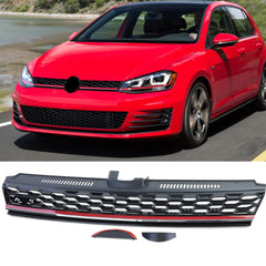 Grill Wabengrill Kühlergrill mit Roter Leiste für VW Golf 7 2012-2016 Ohne Emblem