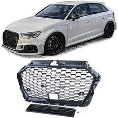 NEU Sport Kühlergrill Wabengrill Schwarz Glanz für Audi A3 8V 16-20 mit ACC