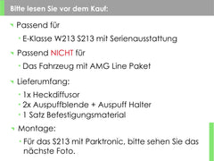 NUR FÜR BENZIN Heck Diffusor + Auspuffblenden Schwarz für Mercedes E-Klasse W213 S213 Avantgarde di34