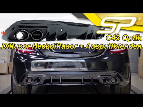 Diffusor Heckdiffusor + Auspuffblenden Schwarz für Mercedes Benz C Klasse W205 S205 AMG Line C43 OHNE ABE