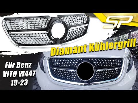 Diamant Kühlergrill Front Grill Diamantgrill Schwarz Chrom für Mercedes Benz VITO W447 2019 2020 2021 2022 2023