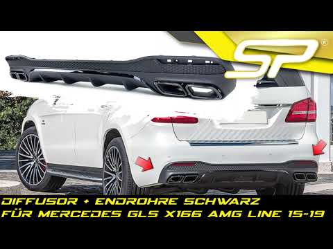 Heckdiffusor + Endrohre Schwarz für Mercedes GLS X166 AMG Line 2015-2019 OHNE ABE