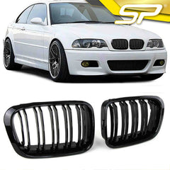 Kühlergrill Nieren Grille Grill Doppelsteg Glanz Schwarz Passend für 3er E46 Limo Touring 1998-2001