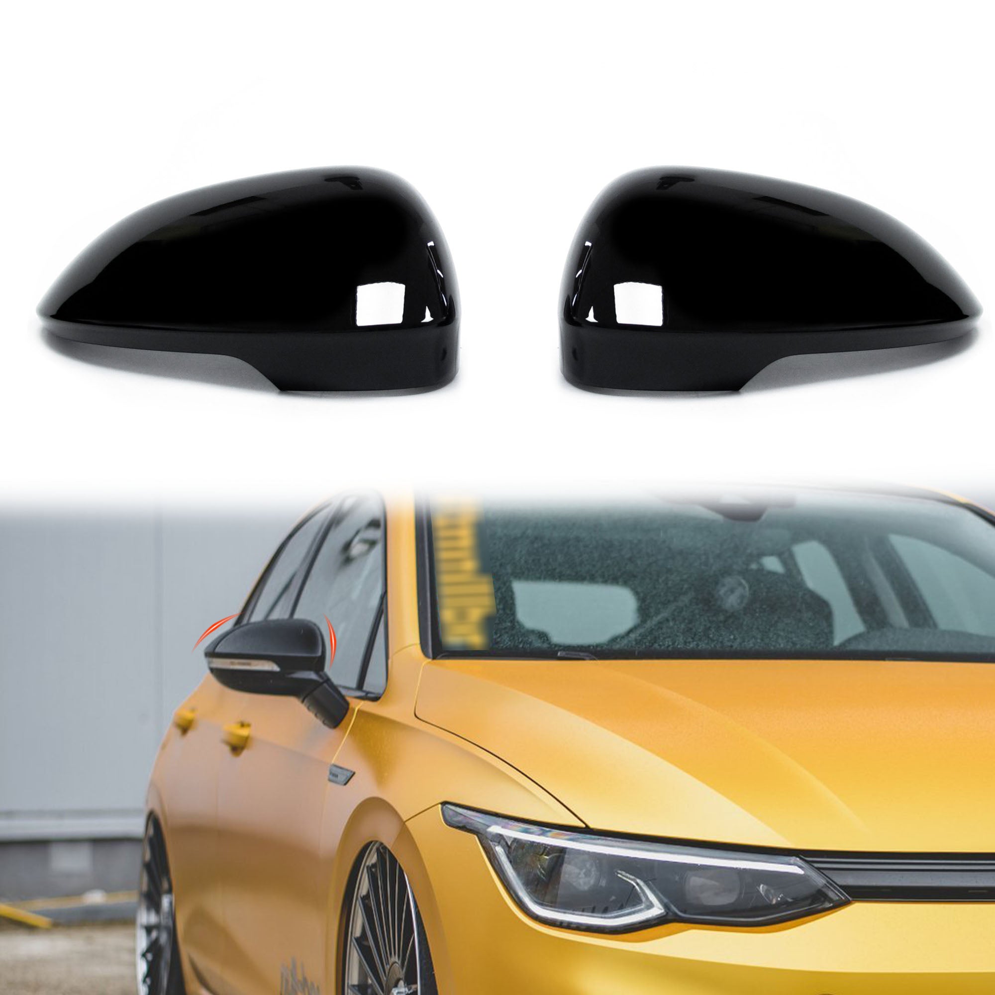 Schwarz Glanz Spiegelkappen Außenspiegel für VW Golf 8 VIII mit SideAssist  2019 2020 2021 2022 2023 mc138 – SpeedyParts