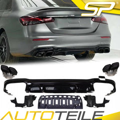 NUR FÜR BENZIN Heck Diffusor + Auspuffblende für Mercedes E-Klasse W213 AMG Line Facelift 2020+