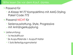 Diffusor + Schwarz Auspuffblenden für Mercedes A-Klasse W177 AMG Line A35 AMG ab 2018 di31