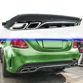 Diffusor Heckdiffusor + Auspuffblenden Chrom für Mercedes Benz C-Klasse W205 S205 AMG Line 2014-2018 di1