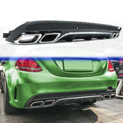 Diffusor Heckdiffusor + Auspuffblenden Chrom für Mercedes Benz C-Klasse W205 S205 AMG Line 2014-2018 di1