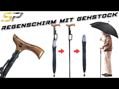 Schwarz Höhenverstellbar Regenschirm Leicht Stockschirm mit Gehstock Gehhilfe