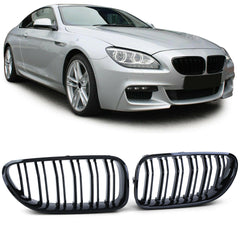 Kühlergrill Nieren Grille Grill Doppelsteg Schwarz Glanz Passend für 6er F06 F12 F13