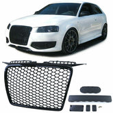 Wabengrill Kühlergrill Front Grill Schwarz Glanz für Audi A3 8P Sportback 2005-2008