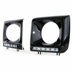 Scheinwerfer Abdeckungen Schwarz Glanz mit LED Tagfahrlicht für Mercedes Benz G-Klasse W463 1989-2020