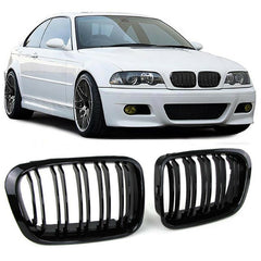 Kühlergrill Nieren Grille Grill Doppelsteg Glanz Schwarz Passend für 3er E46 Limo Touring 1998-2001
