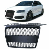 Sport Kühlergrill Wabengrill ohne Emblem Schwarz Matt für Audi A3 8P mit Serienausstattung 2005-2008